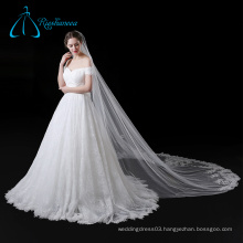White Cathedral Lace Appliques Flowers Soft Tulle Long Wedding Veil